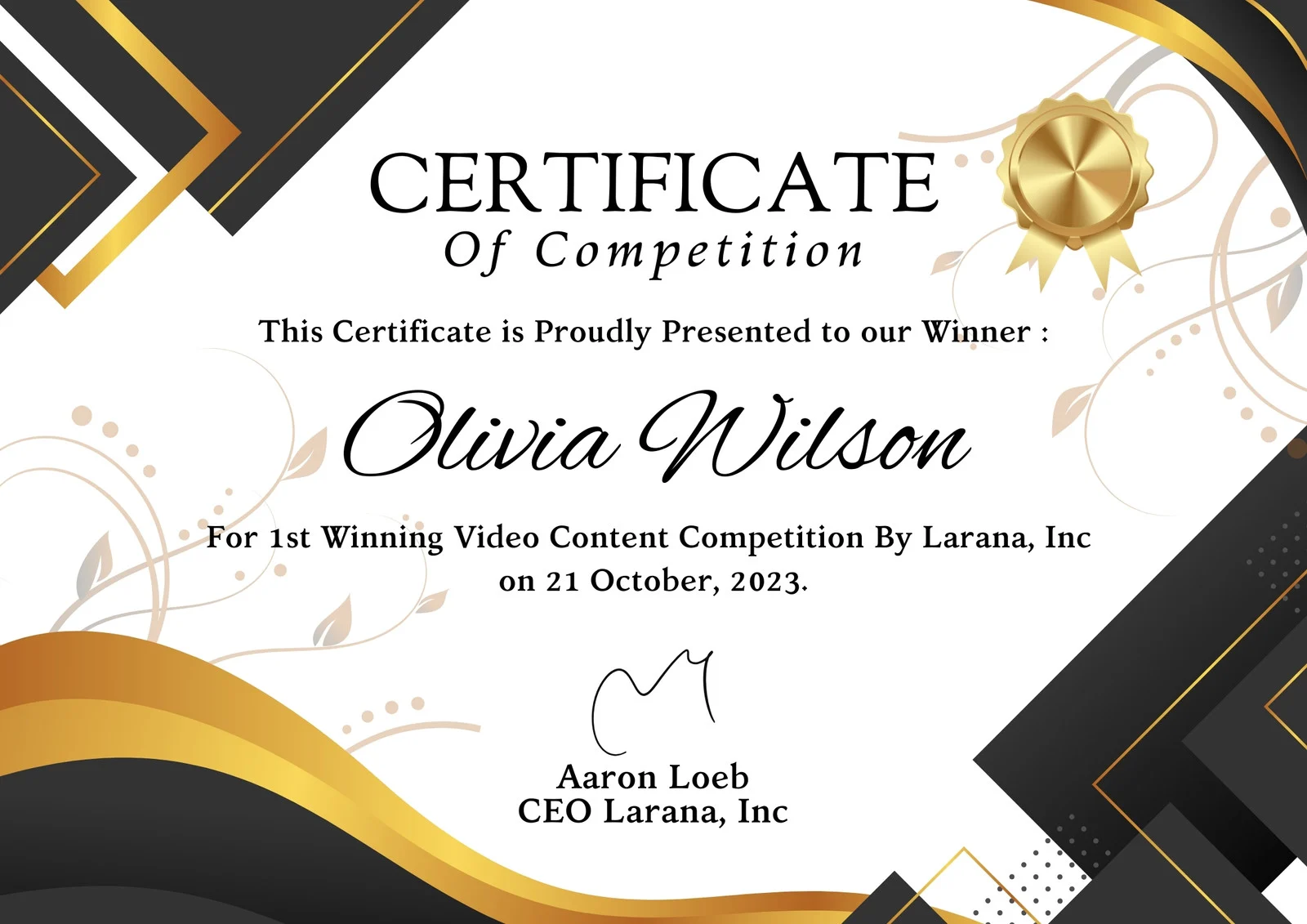 Black Gold Certificate of Completion